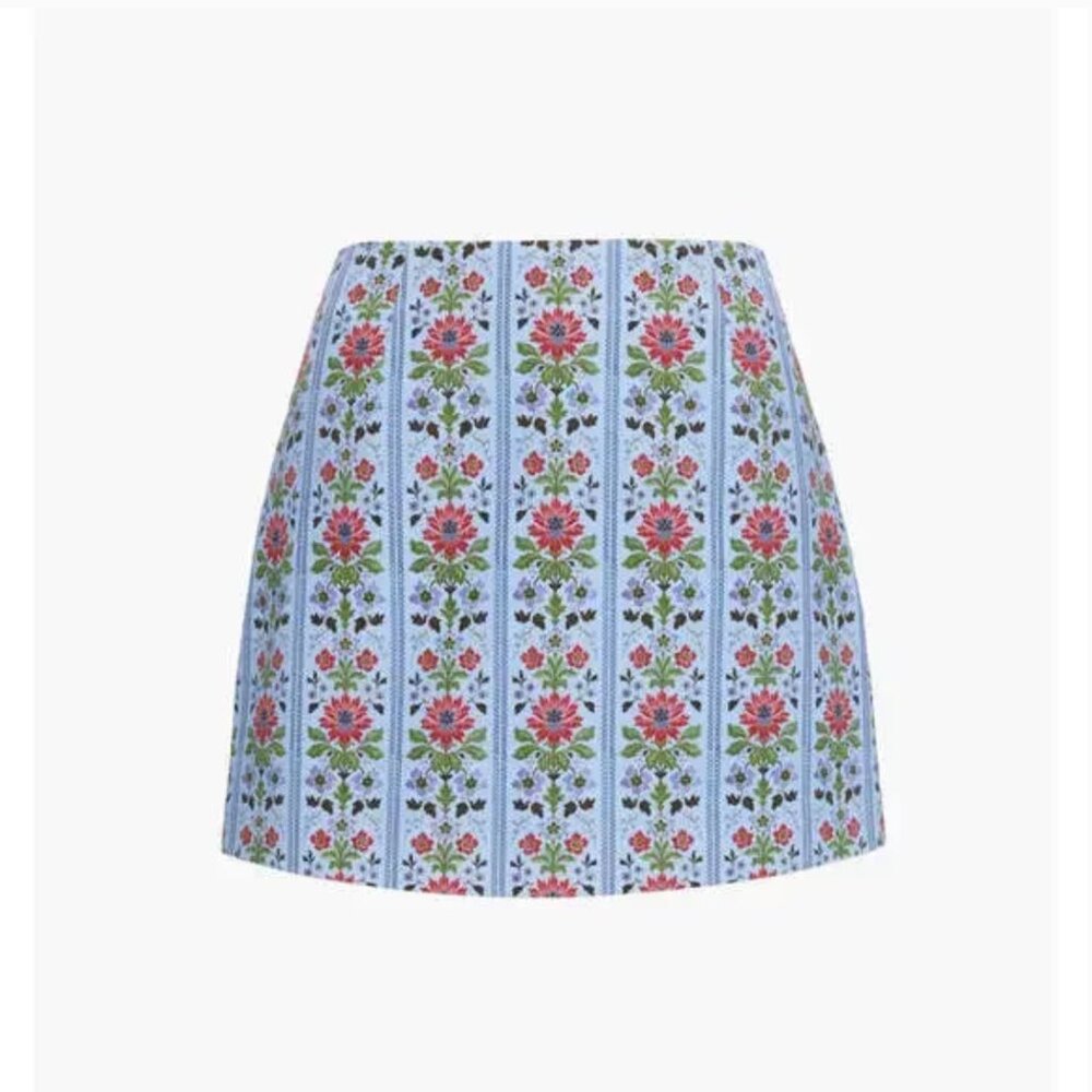 Hill House Hallie Skirt - Blue Floral Block Stripe Size XS NWT